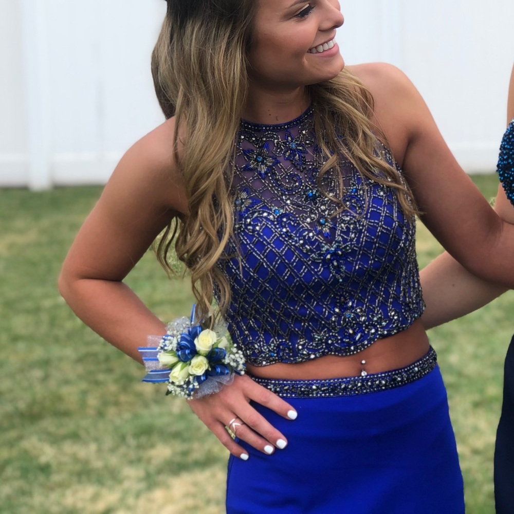 Royal Blue Beaded Two Piece Prom Dress - image 2